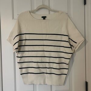 Ann Taylor Cream and Black Striped Short Sleeve Top